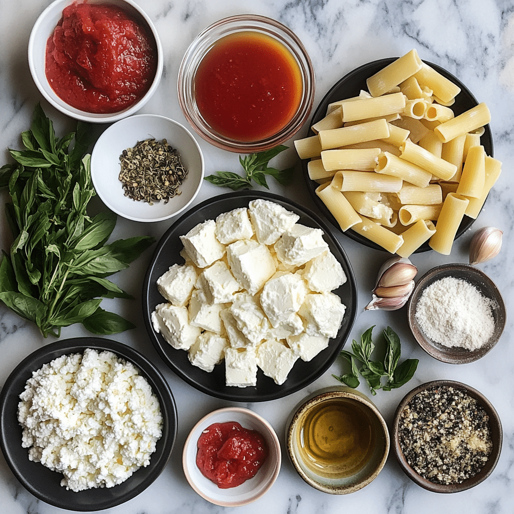 baked ziti no meat ingredients layout