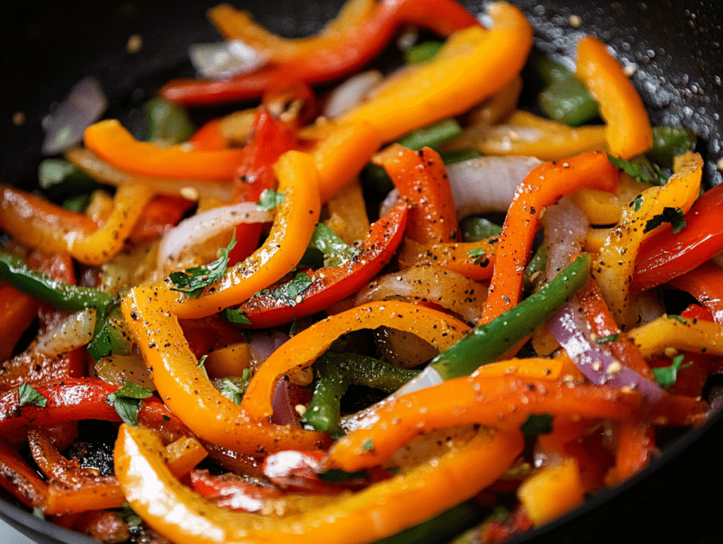 sautéing vegetables for jerk chicken pasta