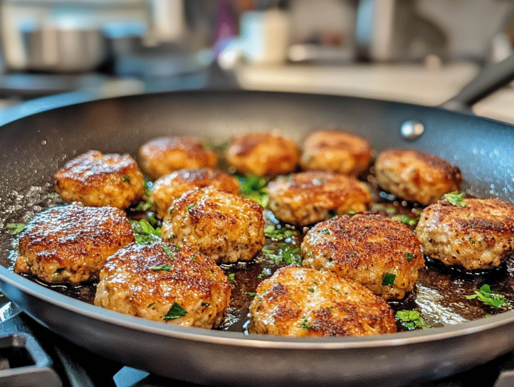 Browning meatballs for baked ziti