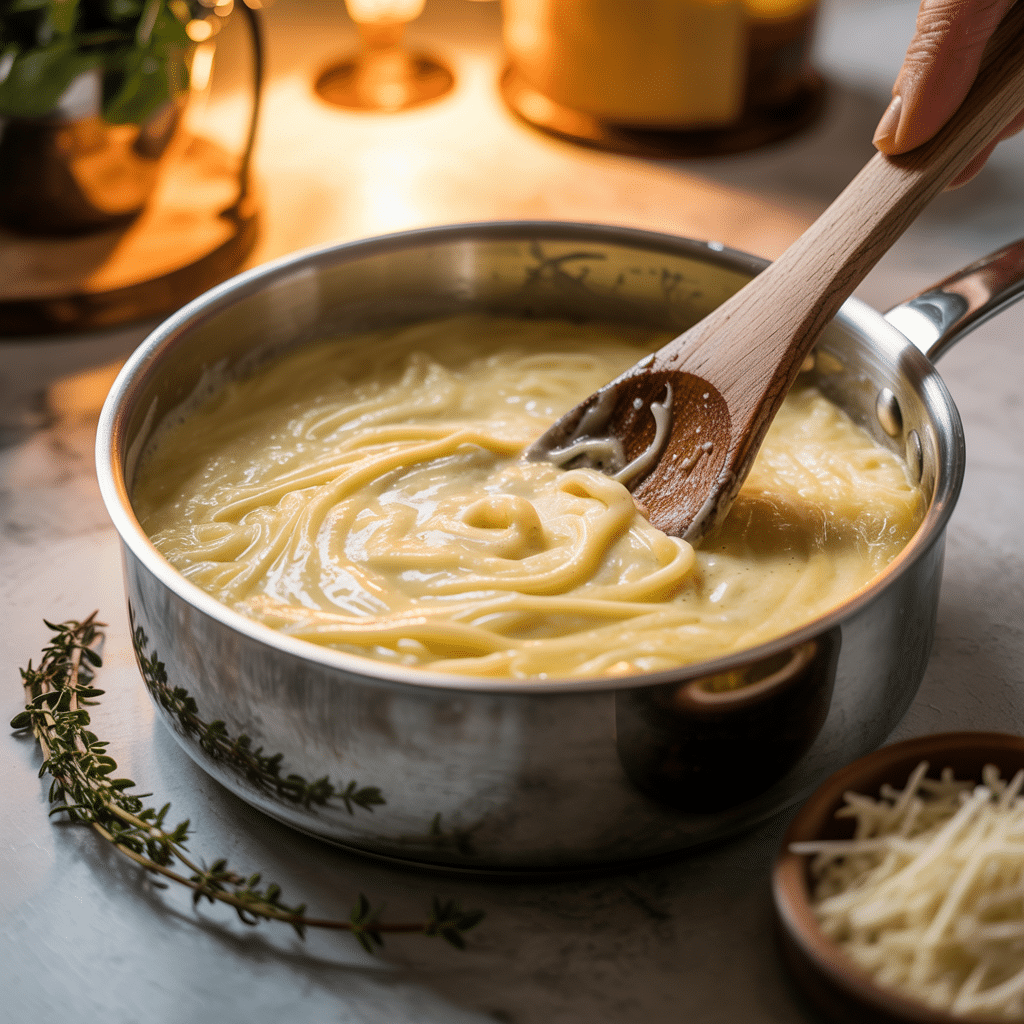 Cheese sauce in a pan