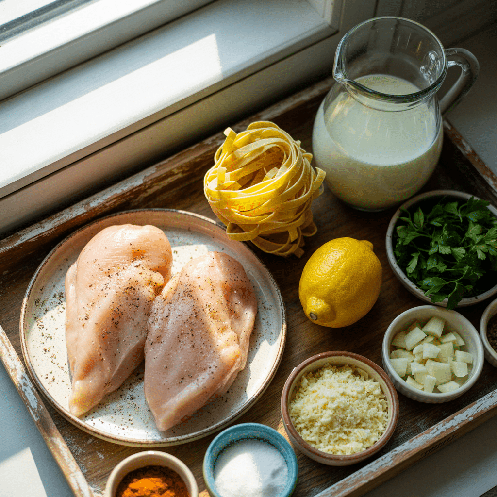 ingredients for creamy lemon chicken pasta