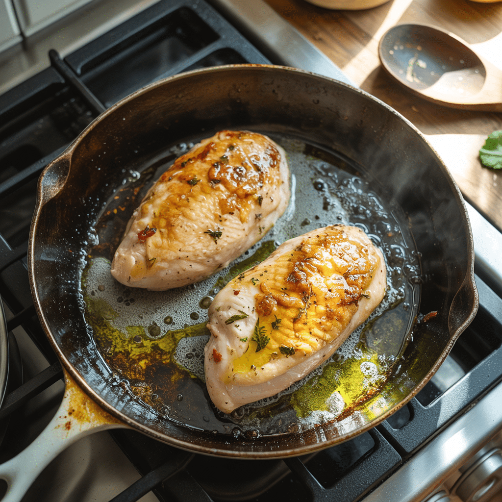 searing chicken for creamy lemon chicken pasta