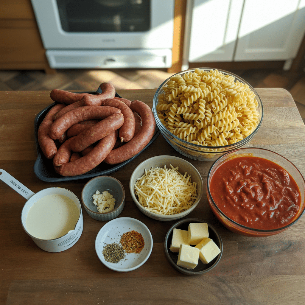 Ingredients for Creamy Smoked Sausage Pasta