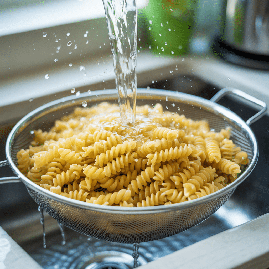 Rinsing pasta for grinder pasta salad