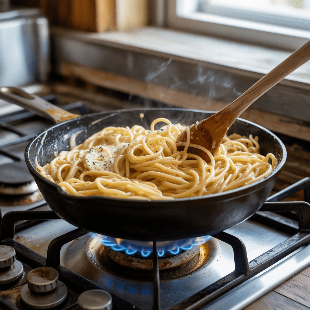 spaghetti tossed with garlic butter