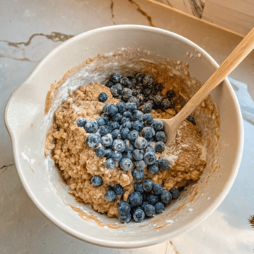 Cottage cheese blueberry muffin batter with fresh blueberries