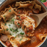 pot of lasagna soup with cheese
