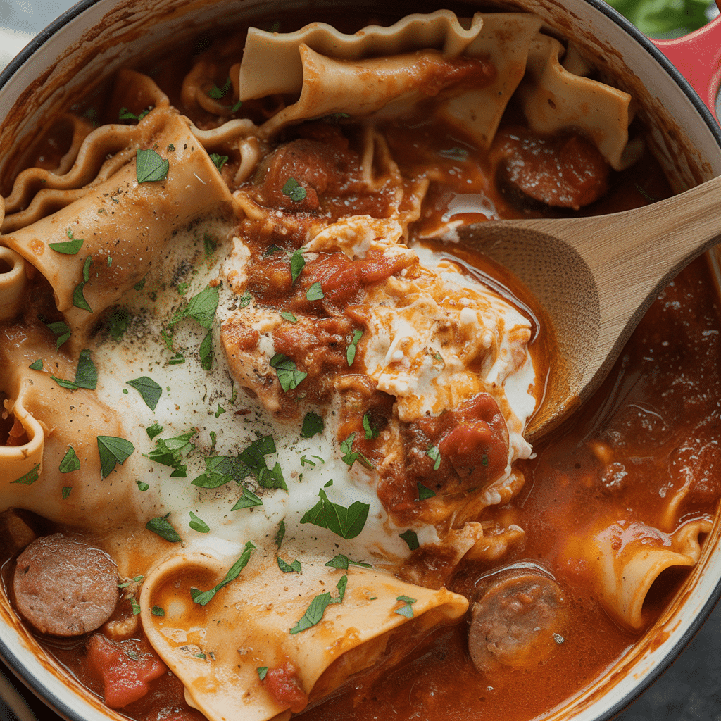 pot of lasagna soup with cheese