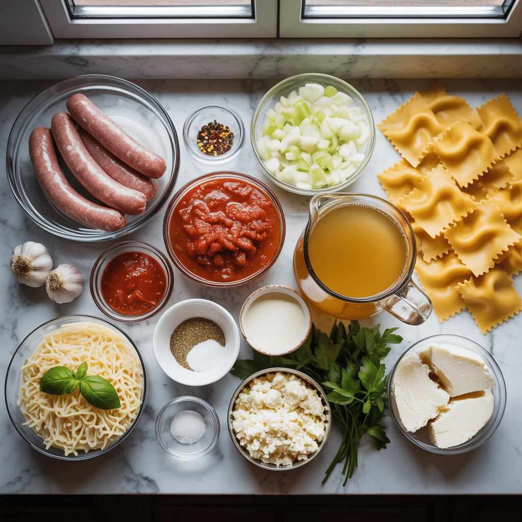 Lasagna soup ingredients displayed