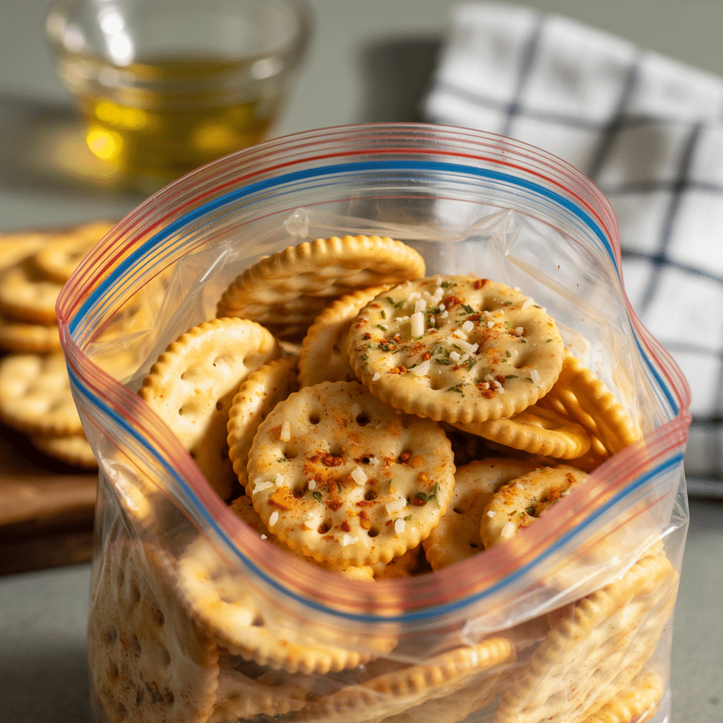 Coating Crackers with Ranch Mix