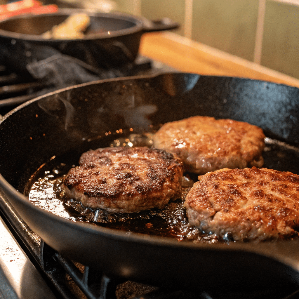 Steakette recipe being cooked in skillet