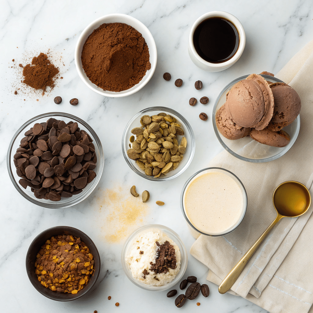 Ingredients for Dubai chocolate milkshake