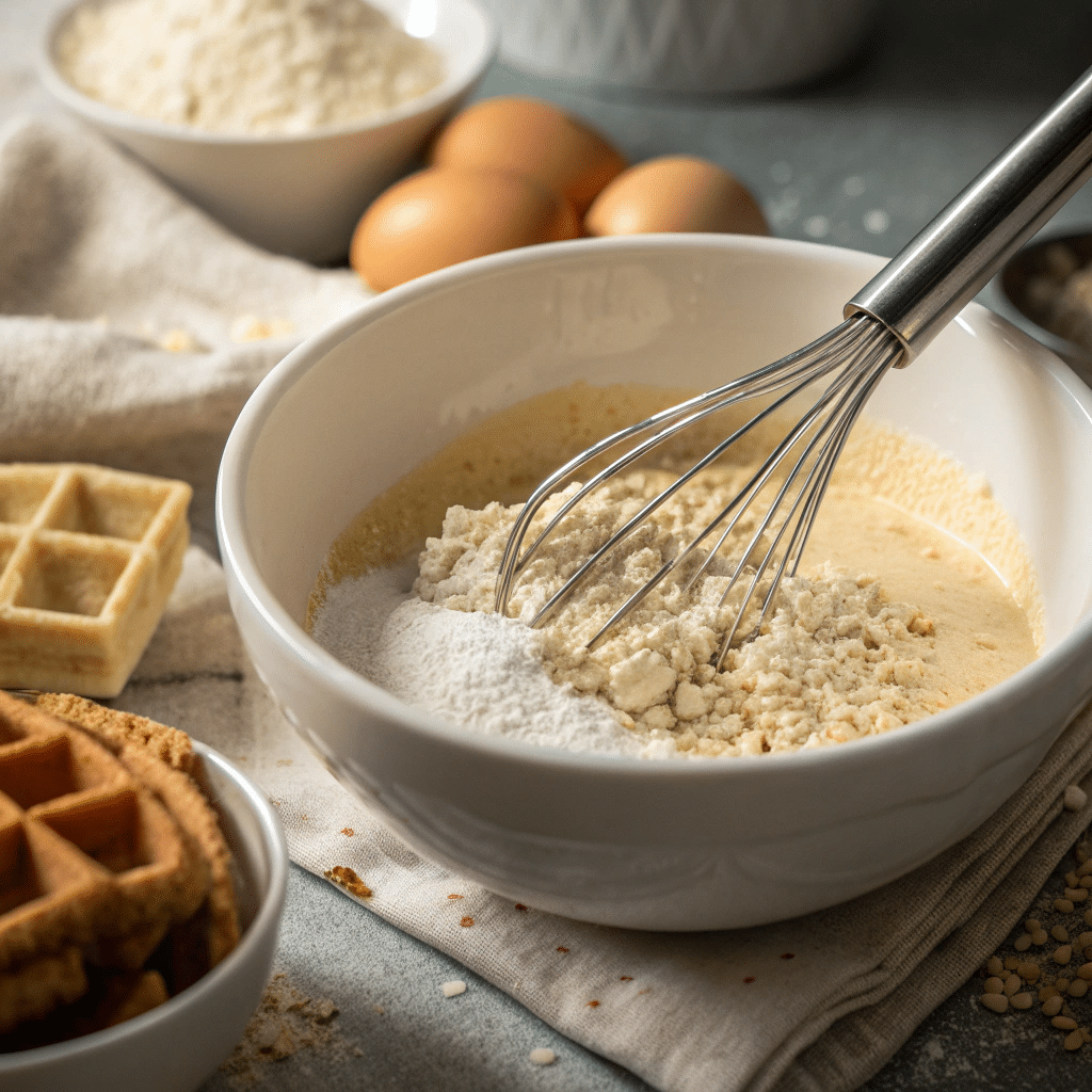 Mixing batter for high protein waffles