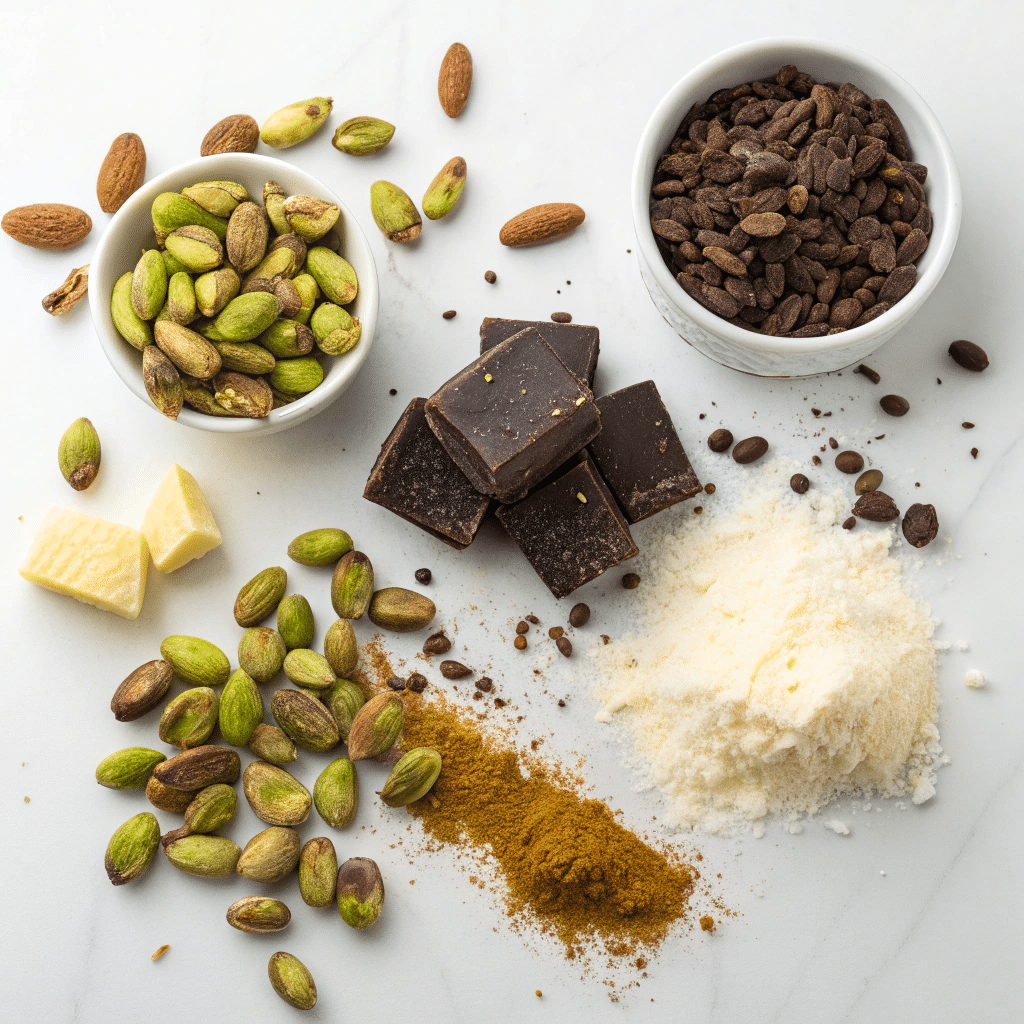 ingredients for patislove dubai style pistachio dark chocolate