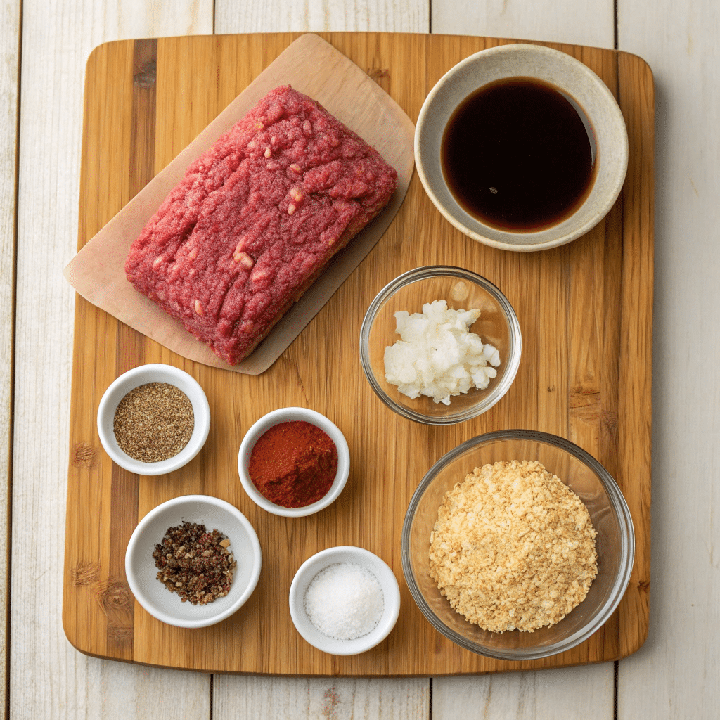 Steakette recipe ingredients on board