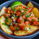 chips and salsa on rustic table