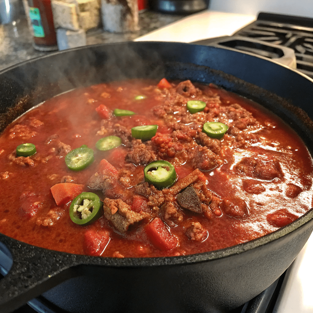 Simmering Texas style chili recipe