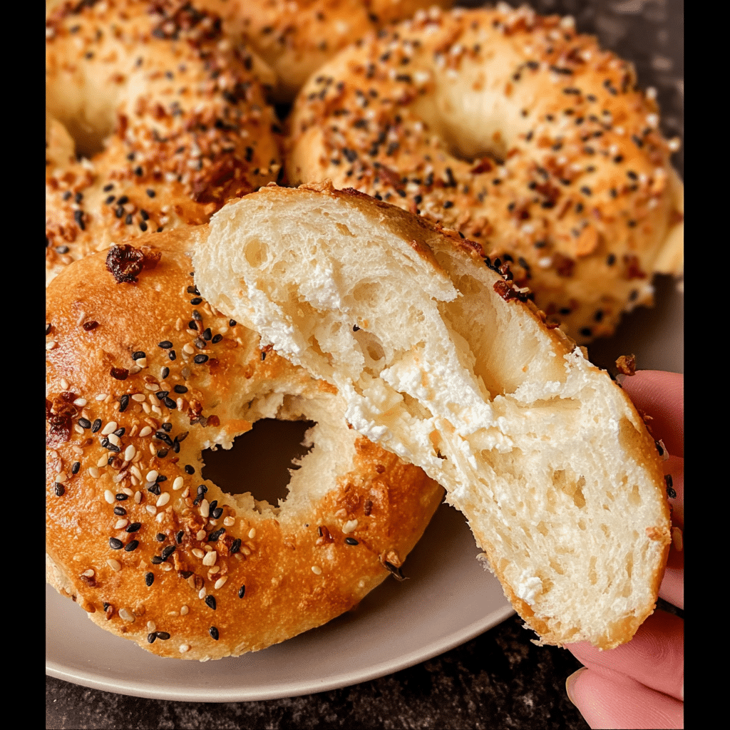 cottage cheese bagel served breakfast
