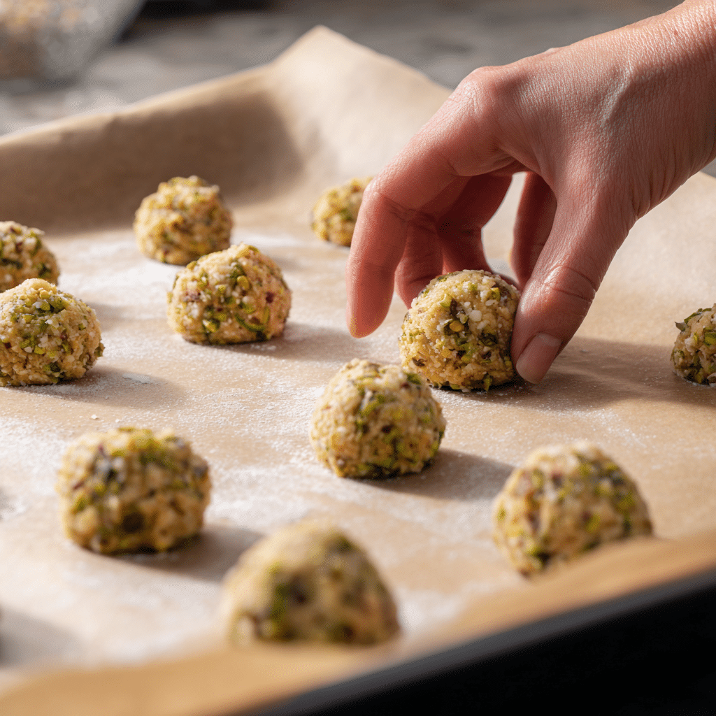 Pistachio Cookie Recipe: A Crunchy, Chewy Delight You’ll Crave 9 shaping pistachio cookie dough balls