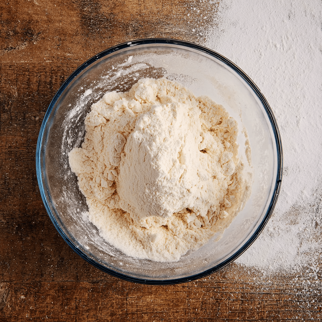 Flour mixture for cottage cheese bagels in a bowl
