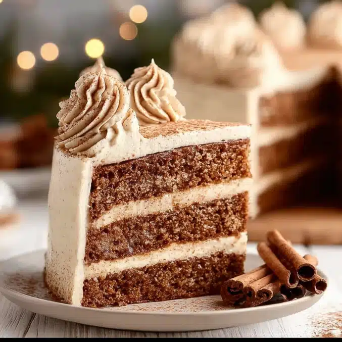 a beautifully layered Christmas spice cake featured