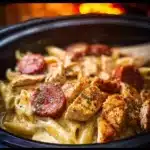 Delicious Slow Cooker Cajun Chicken Alfredo served in a bowl